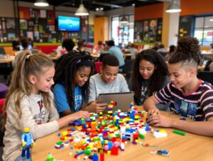 Group of kids building a lego set
